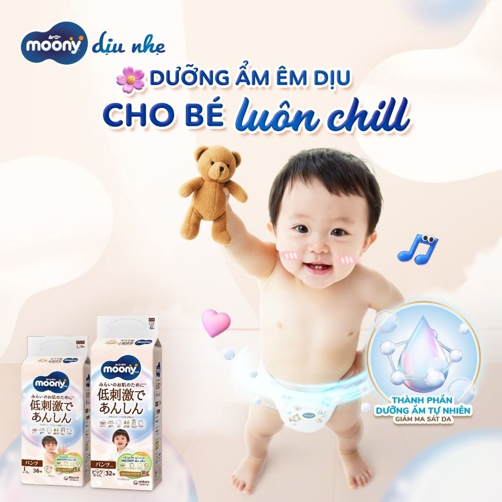 Tã/Bỉm dán/quần Moony Natural NB63/S58/M46/L36/XL32