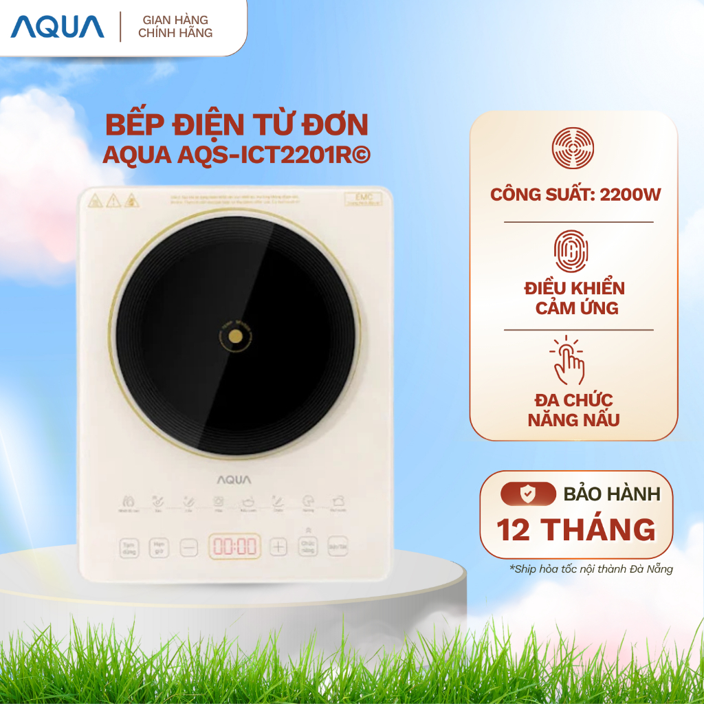 Bếp Từ Đơn AQUA ICT2201R 2200W, Hẹn Giờ 8 Tiếng, 22 Mức Chỉnh Nhiệt, Màn Hình Tiếng Việt