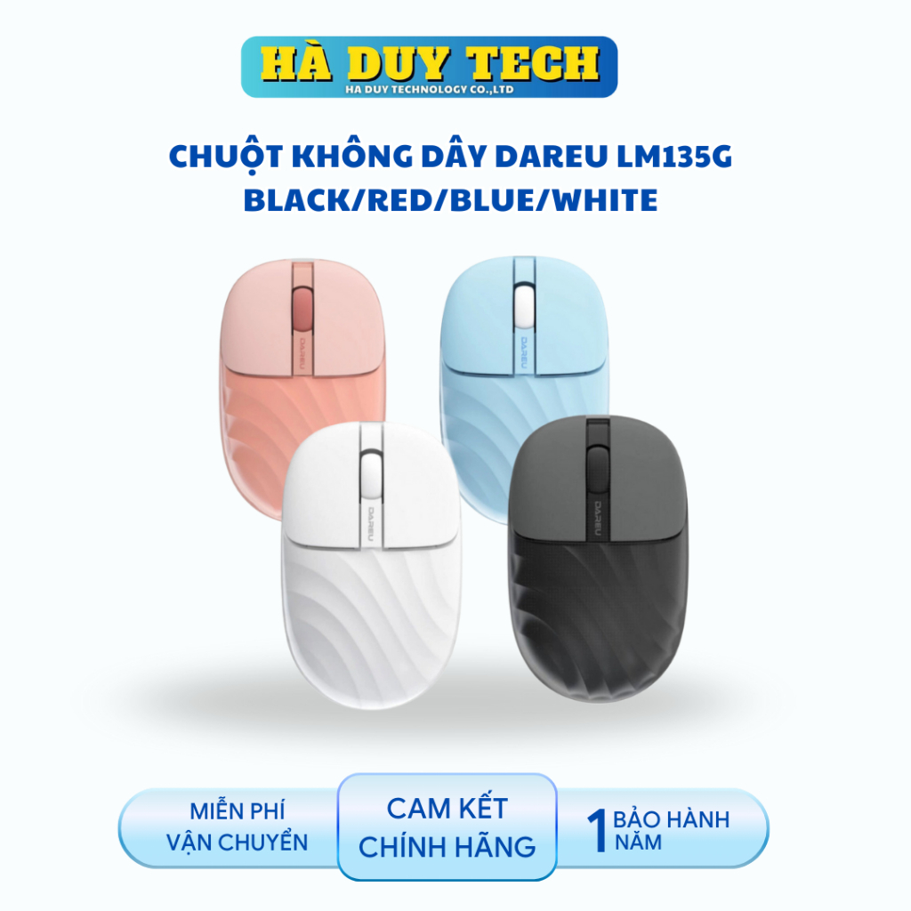 Chuột Không Dây DAREU LM135G BLACK/RED/BLUE/WHITE - Cam Kết Chính Hãng - BH 12T - Hà Duy Tech