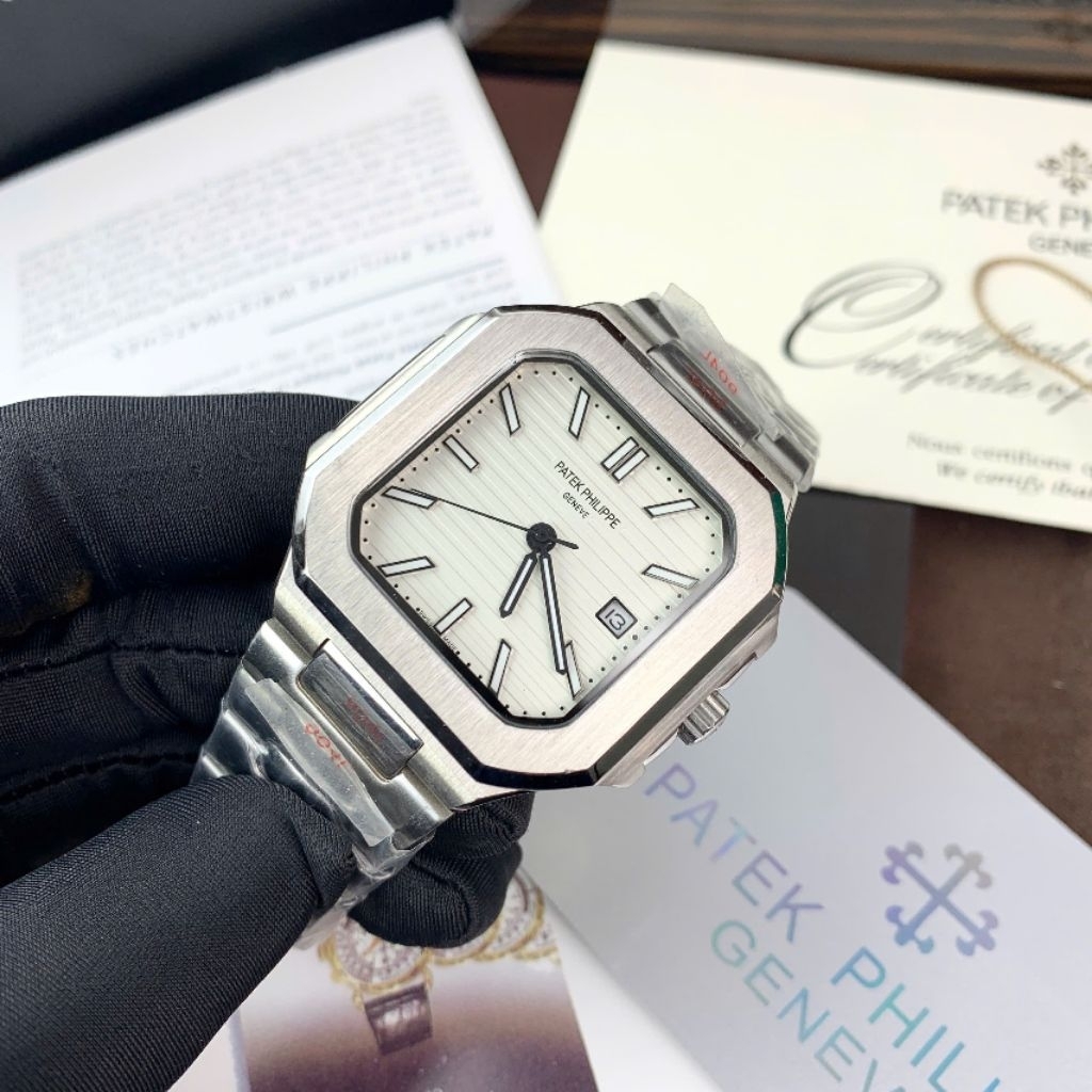 Đồng hồ nam P@tek phiIipe 5821/1A Mặt Trắng- Size 43mm x 10mm- Máy cơ ( Auto Matic )Mời ae, BH 24 Th