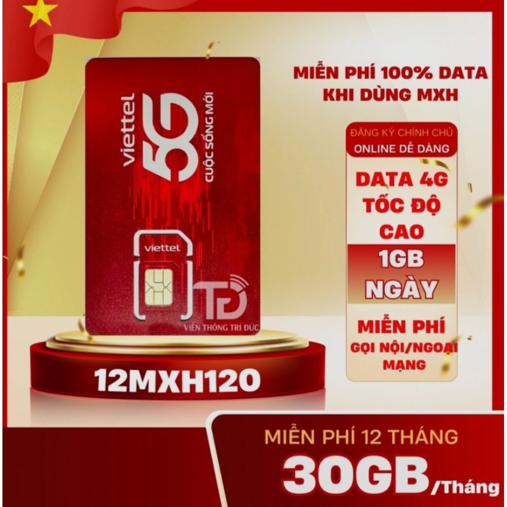 SIM VIETTEL MXH120, 6MXH120, 12MXH120 1GB/NGAY + FREE MXH + FREE GỌI ĐỊÊN [CÓ ESIM]
