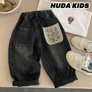 QUẦN JEAN BAGGY MÀU ĐEN WASH BẠC THIẾT KẾ IN GẤU DỄ THƯƠNG CHO BÉ TRAI BÉ GÁI [12-39kg] HUDAKIDS