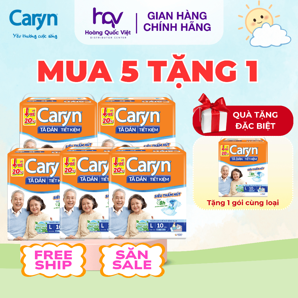 [MUA 5 TẶNG 1] Tã Dán Người Lớn Caryn Tiết Kiệm Chính Hãng Bỉm Caryn Cam Size M10 L10 Miếng Cho Người Không Đi Lại Được