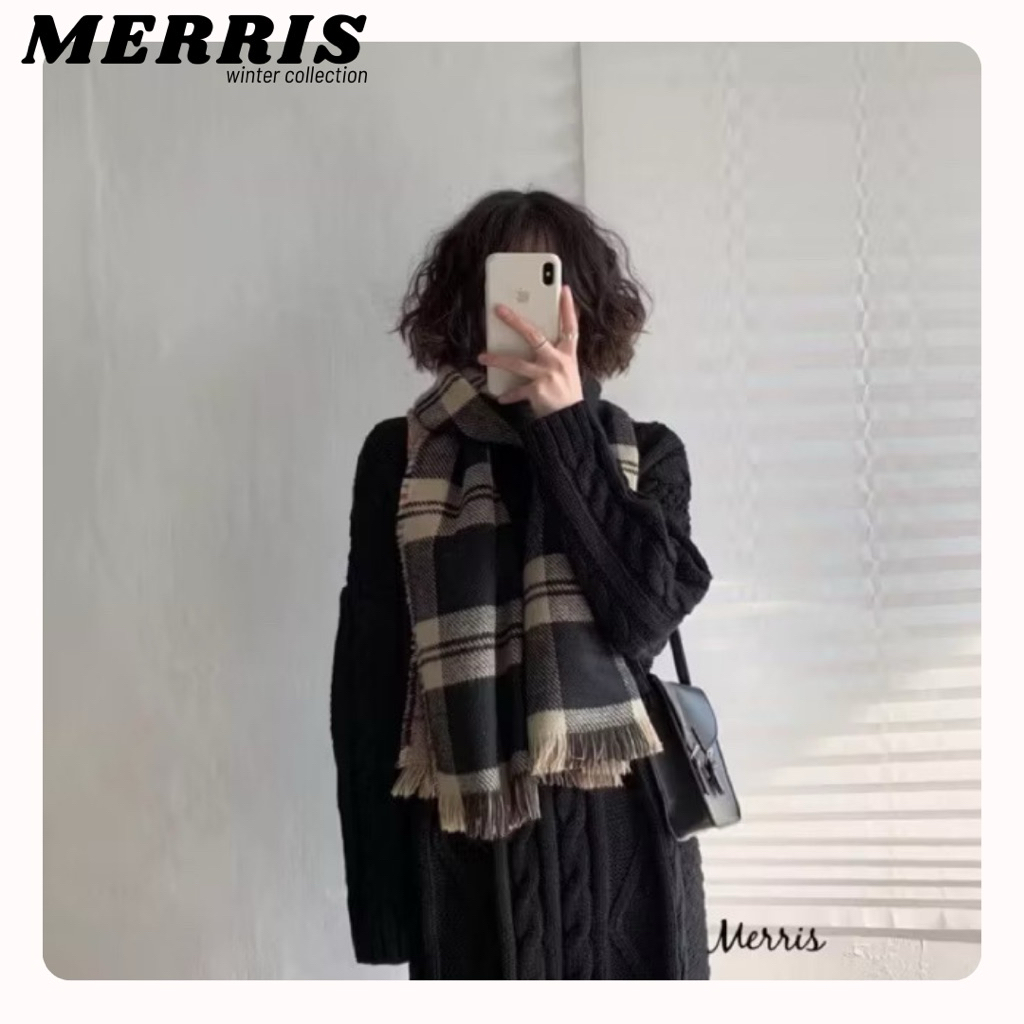 Khăn quàng kẻ hai mặt basic phong cách Hàn Quốc Merris - K7
