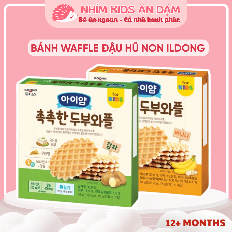 [Date T5/2026] Bánh Đậu Hũ Non Waffle ILDONG Hàn Quốc 64g Cho Bé Từ 1 Tuổi, Ăn Sáng, Ăn Xế, Đem Đi