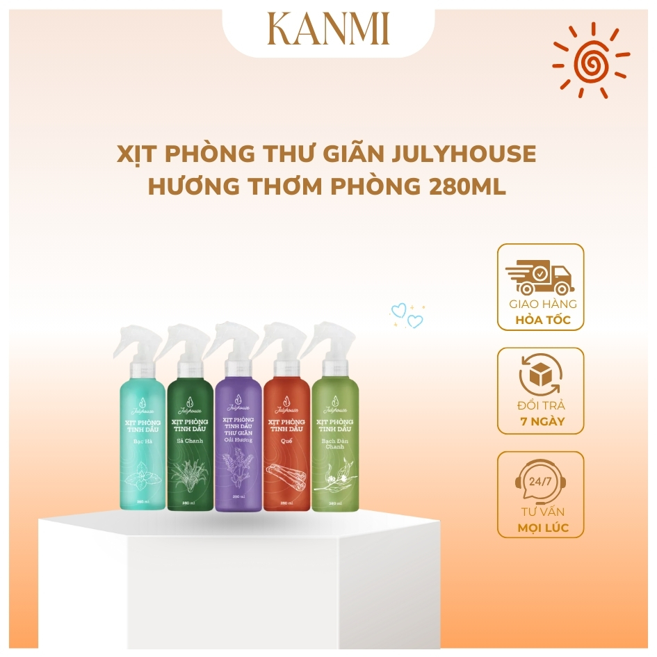 Bình xịt phòng JULYHOUSE 280ml 5 loại tinh dầu hương thơm phòng khử mùi hiệu quả