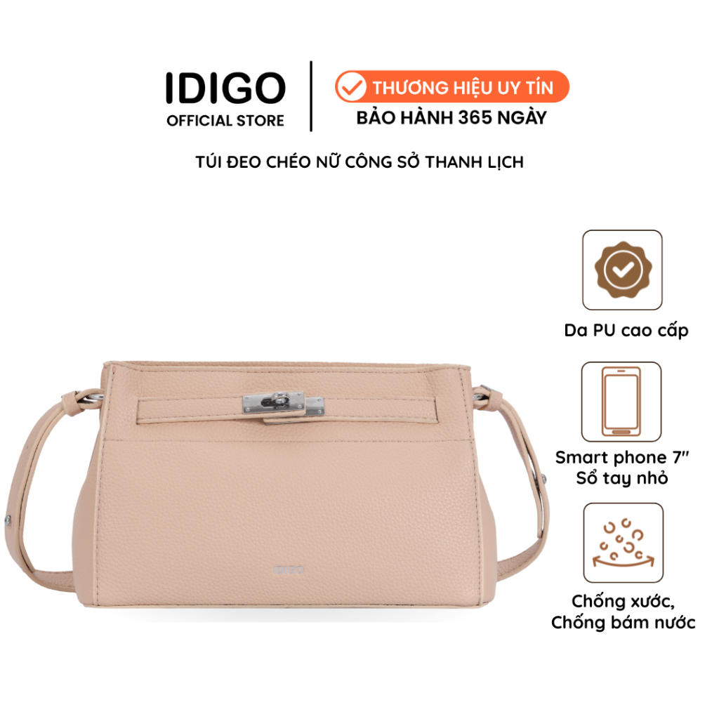 Túi đeo chéo nữ khóa gài thanh lịch, túi xách nữ công sở phom mềm nữ tính IDIGO FB2- 5066