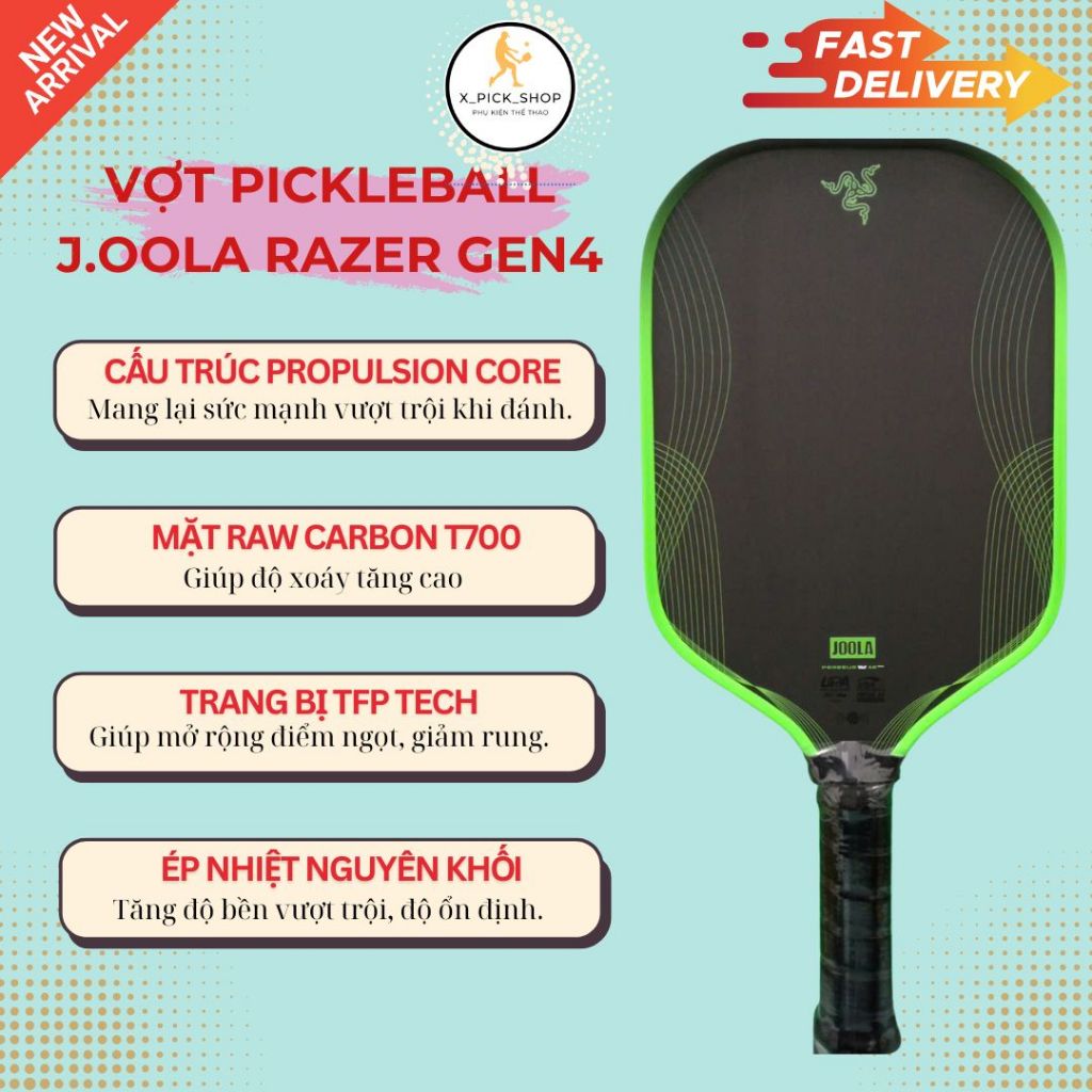 Vợt Pickleball Razer Gen 4 Pro 16mm, Lõi Gen 4,mặt Nhám lì [TẶNG KÈM LOGO].