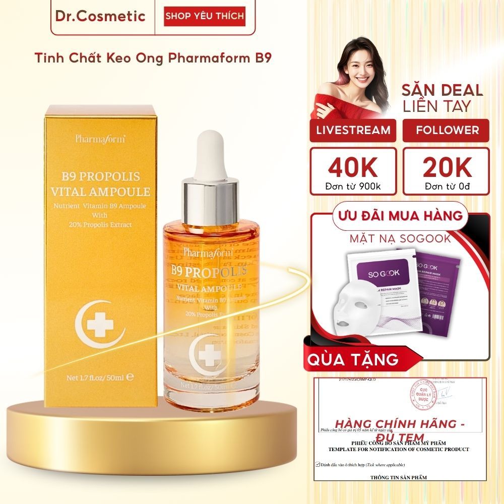 Tinh Chất Pharmaform B9 Propolis Vital Ampoule 50ml Làm Dịu Dưỡng Ẩm Da