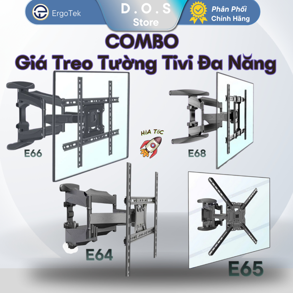[HOT] GIÁ TREO TIVI [Ergotek] E66/68 -Treo Tường Điều Chỉnh Góc Linh Hoạt [55"-88"Inch] Vesa Mount