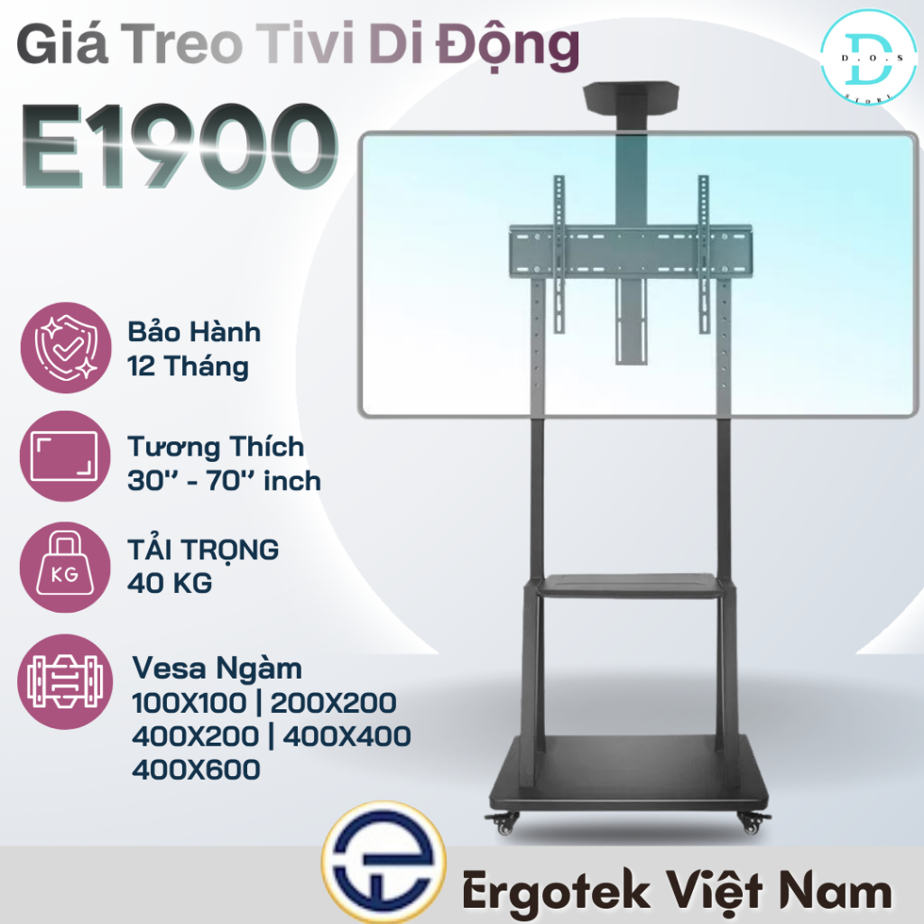 Giá Treo Tivi [ErgoTek] [E1900] Di Chuyển Di Động [30"-70" Inch]