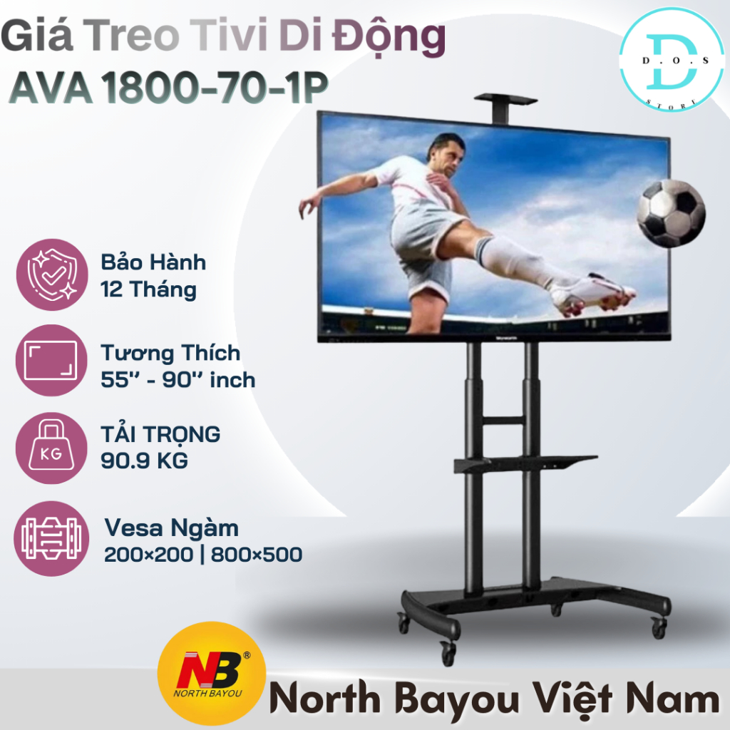[Hỏa Tốc] Kệ Tivi Di Động North Bayou AVA1800-70-1P (55-90 Inch) - Giá Treo Tivi Có Bánh Xe Cao Cấp
