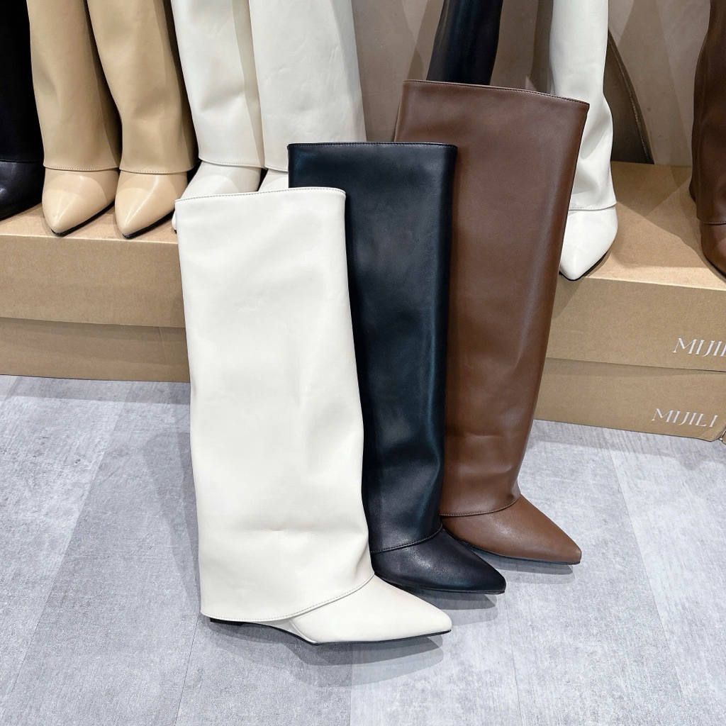 Boot ống da trơn mũi nhọn MIjIli