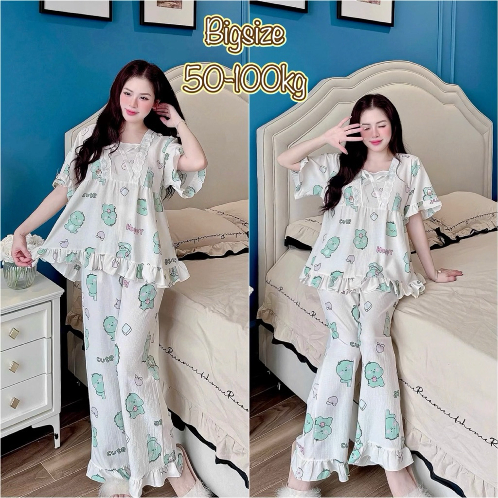 Bộ Pijama Đũi Xốp Bigsize 55-100kg - Tay ngắn quần dài