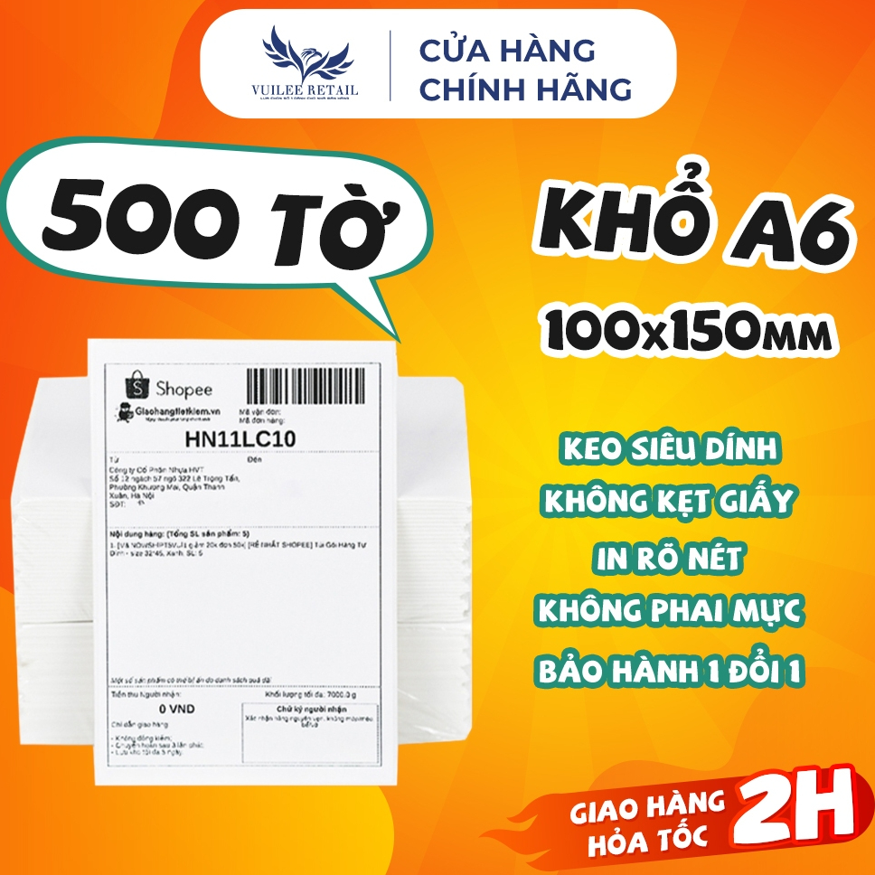Giấy In Nhiệt A6 100x150mm Tệp 500 Tờ Loại Dày. Giấy In Bill Khổ A6 Tệp 500 Tờ In Đơn Shopee