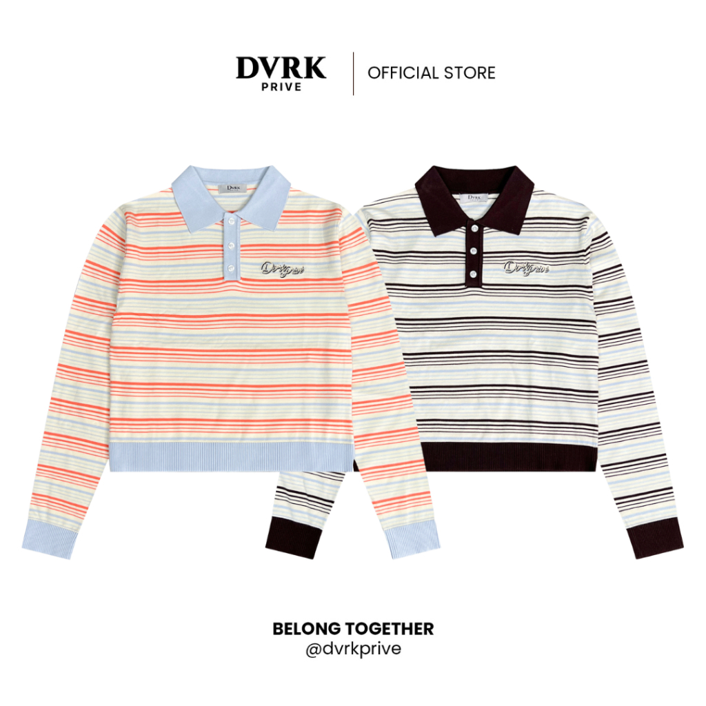 Áo Polo Tay Dài Unisex Form Crop DVRK Privé Chất Vải Knit Cao Cấp RIVA Chi Tiết Sọc Rộng Rãi