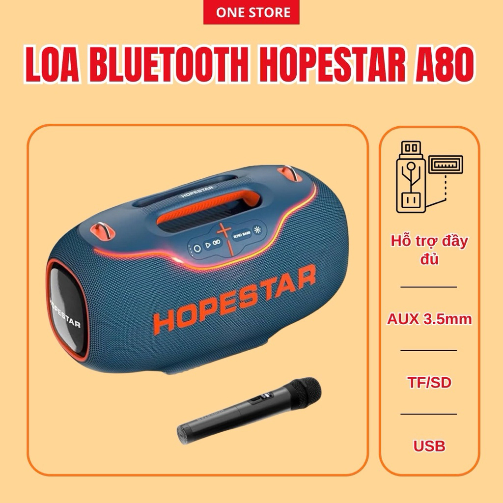 Loa Bluetooth Hopestar A80 - Công Suất Lớn, Bass Mạnh, Chống Nước, Pin Trâu, Âm Thanh Sống Động