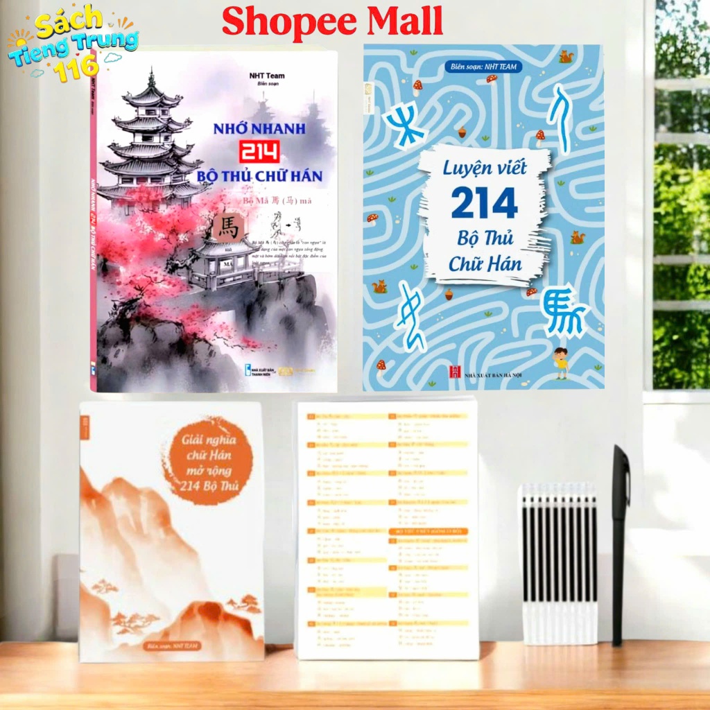 Combo -Sách Nhớ Nhanh 214 Bộ Thủ + Sách Luyện Viết 214 Bộ Thủ Hán Tự Mở Rộng NHT