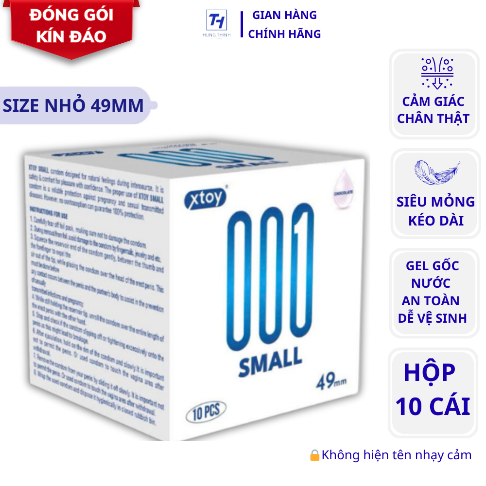 Bao cao su XTOY Small 49mm siêu mỏng ôm sát, nhiều gel bôi trơn - Hộp 10 cái