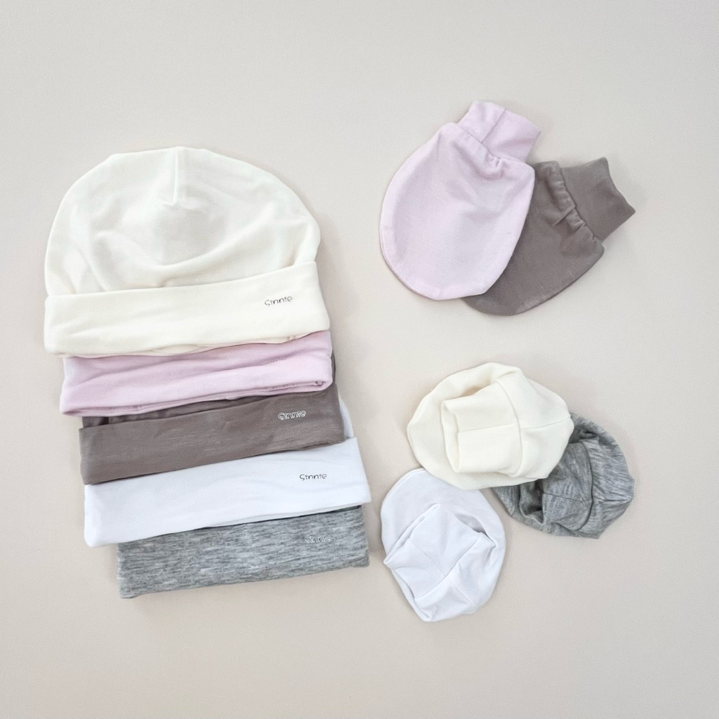 Set 3 món sơ sinh Sinnie, set nón bao tay bao chân cho bé vải sợi tre mềm mịn