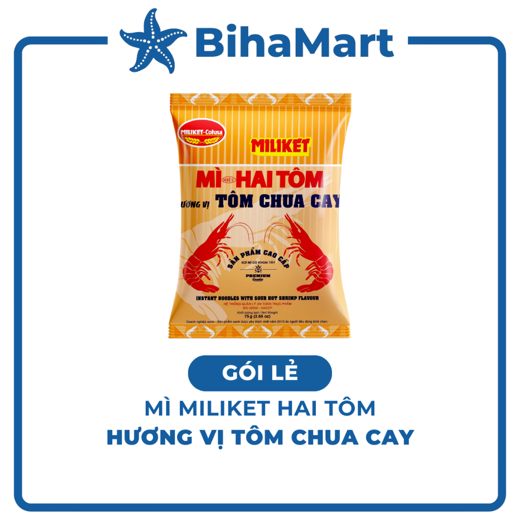 [GÓI LẺ] - COLUSA - Mì giấy Miliket Hai Tôm gói vị Tôm chua cay, Mì tôm hiệu Hai Tôm Miliket hiệu 2 