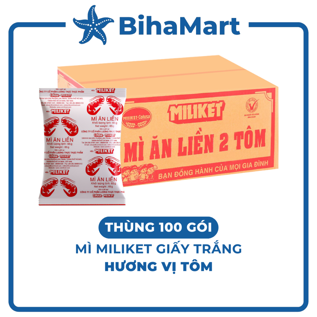 [THÙNG100GÓI]- COLUSA - Mì Miliket gói giấy trắng hương vị Tôm, Mì tôm gói giấy trắng Miliket, Mì gi