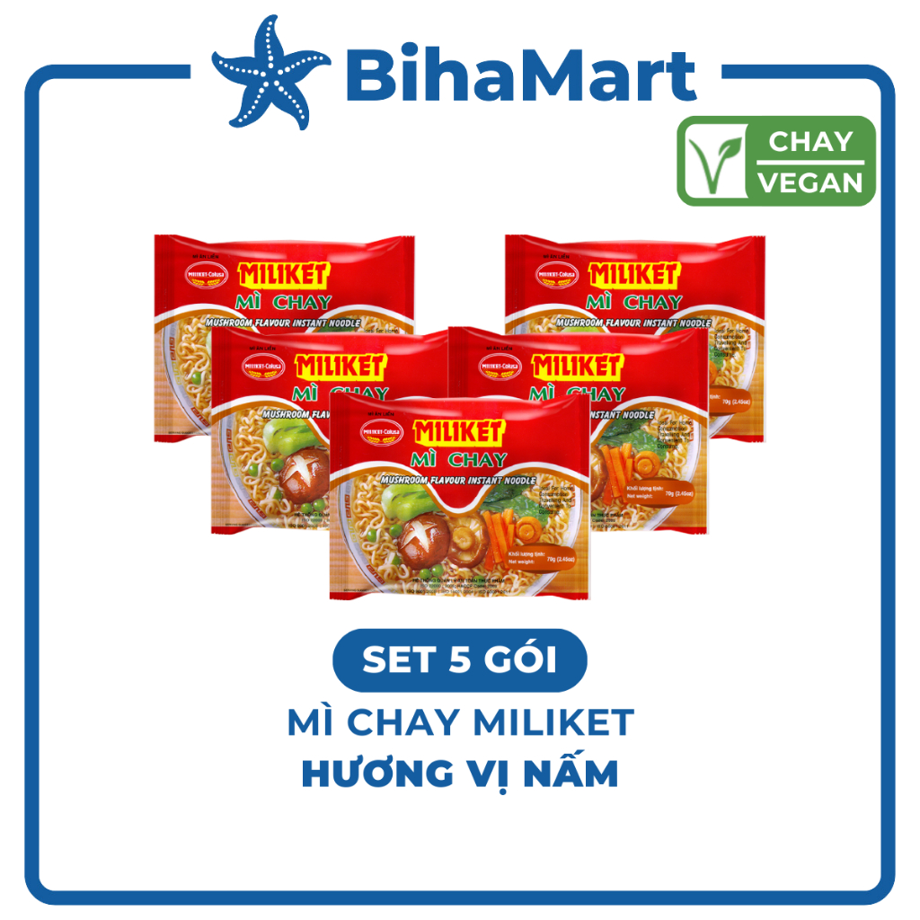 SET5GÓI-COLUSA- Mì chay Miliket gói vị Nấm, Mì chay nấm Miliket, Mì Miliket chay hương vị nấm, Mì gi