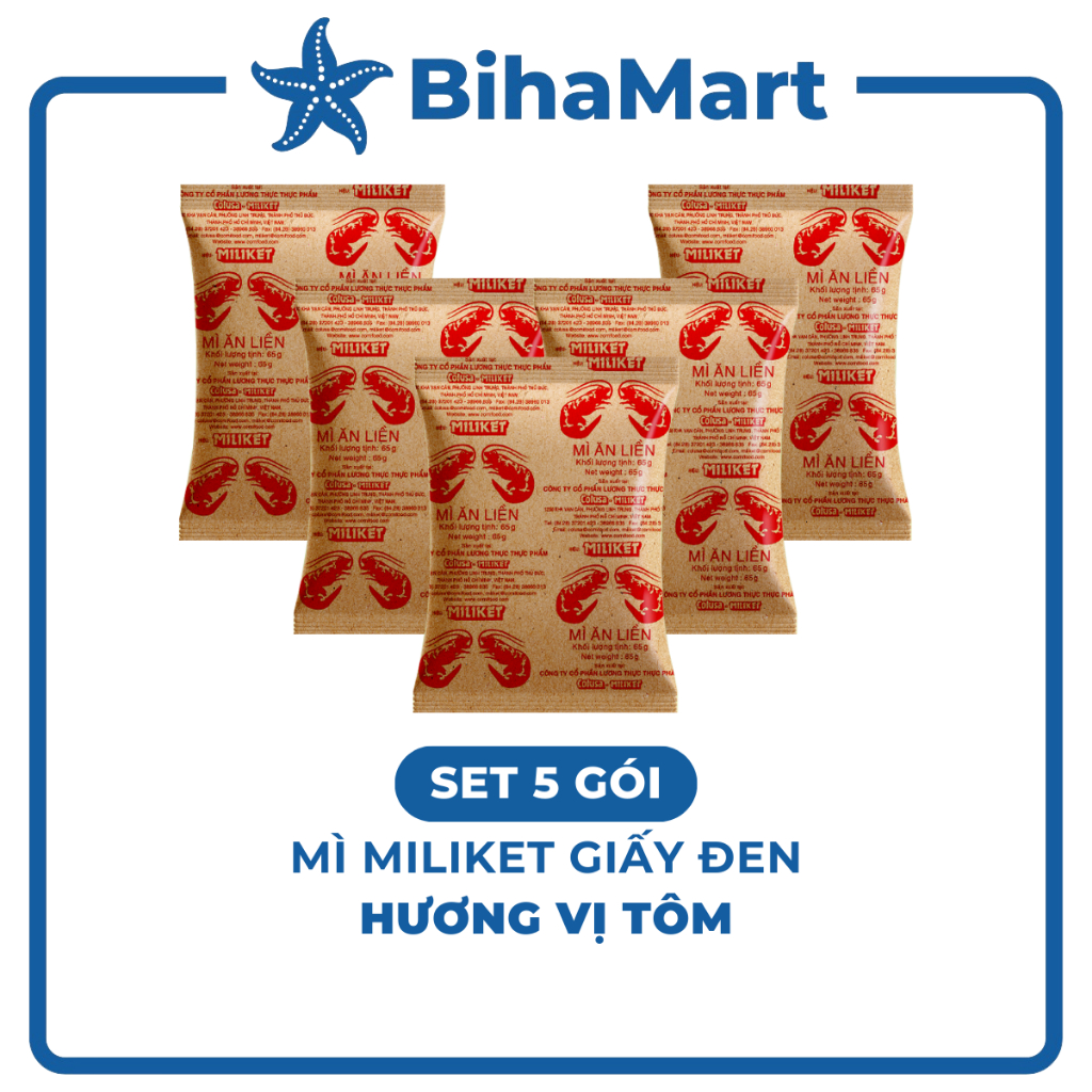 [SET5GÓI] - COLUSA - Mì Miliket gói giấy đen hương vị Tôm, Mì tôm gói giấy đen Miliket, Mì giấy Mili