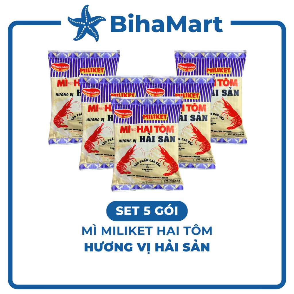 [SET 5 GÓI] - COLUSA - Mì giấy Miliket Hai Tôm gói vị Hải sản, Mì tôm hiệu Hai Tôm Miliket hiệu 2 Tô