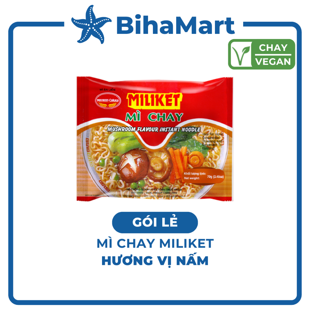 [GÓILẺ]-COLUSA- Mì chay Miliket gói vị Nấm, Mì chay nấm Miliket, Mì Miliket chay hương vị nấm, Mì gi