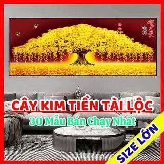   SIZE LỚN   Tranh Treo Phòng Khách Cây Kim Tiền Tài Lộc Phong Thuỷ Tráng Gương Cao Cấp Đã Bo Khung - Quà Tặng Tân Gia 