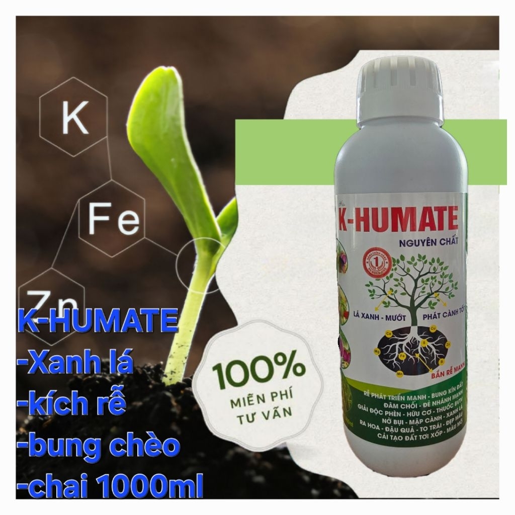 Phân bón hữu cơ humic lỏng K-humate đậm đặc bung đọt,ra rễ mạnh chai 1lit