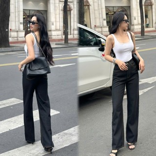  THE QUẠO - Quần Jeans Nữ Lưng Cao Ống Rộng Nối Túi Màu Xám Than S0512_692 