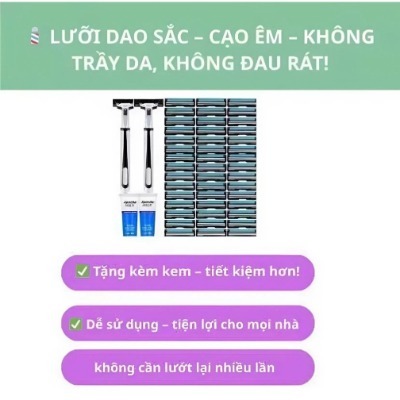 Set Dao Cạo Râu 36 Lưỡi – Lưỡi Dao Kép An Toàn – Cạo Êm Sát – Tặng Kem Cạo Râu