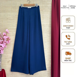 Quần lụa satin xanh đen (xanh coban) xanh dương đậm ống rộng 35 dài 105 mặc áo dài,bà ba, yếm