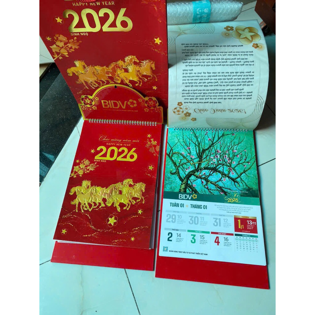 [Hoả tốc-HCM] Lịch Ngân Hàng BIDV [Lịch 52 Tuần], Lịch Tết 2026 cao cấp, sang trọng phù hợp biếu tặn