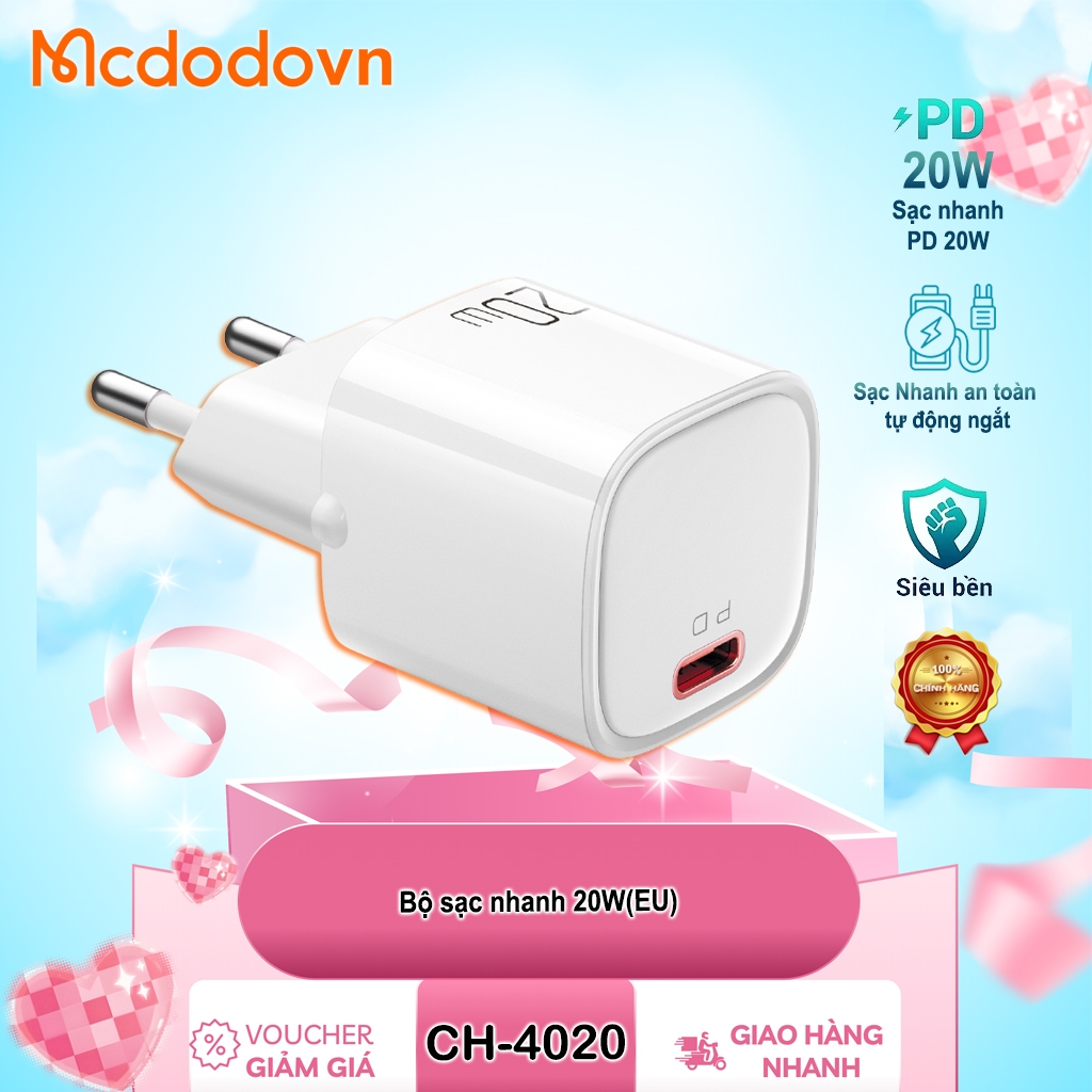 [Mcdodo Chính Hãng] Củ Sạc Nhanh Mcdodo CH-402 Series 20W PD – Chuẩn EU, Sạc An Toàn