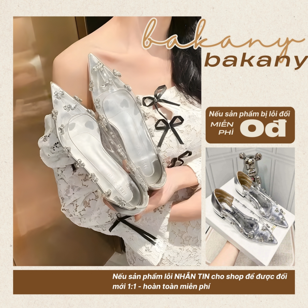  Giày Búp Bê Nữ Pha Lê Giày Nữ Pha Lê Trong Suốt Đính Đá 2CM Full Box Bản S.Cấp Mã N06 