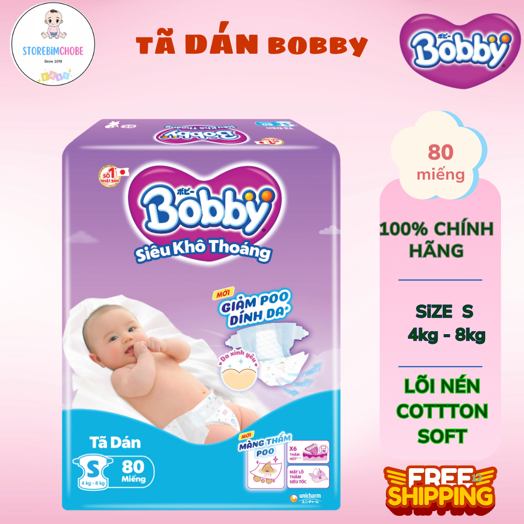 Bỉm Tã Dán Bobby Gạo Non cho bé 4 - >16kg- Lõi nén cotton-soft 3mm
