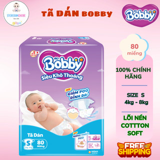  Bỉm Tã Dán Bobby S80 M76 L68 XL62 XXL56 Gạo Non - Lõi nén cotton-soft 3mm 