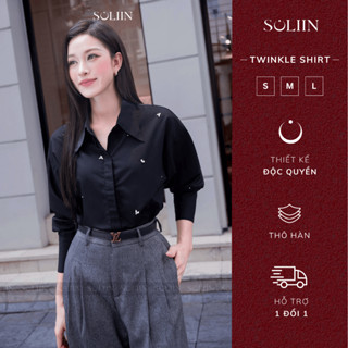  Áo Sơ Mi Nữ Kiểu Đính Đá SOLIIN Tay Dài Phối Tơ Thoáng Nhẹ Thời Thượng Sang Trọng TWINKLE SHIRT 