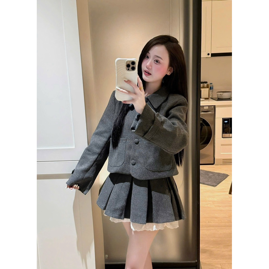 [S2.4246] Set Dạ Cổ Sen Cúc Bọc Hàng 2 Lớp Mix Chân Váy Xếp Ly Phối Ren 2 Màu | BigBuy360 - bigbuy360.vn