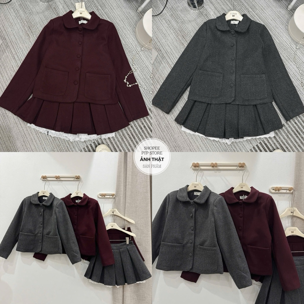 [S2.4246] Set Dạ Cổ Sen Cúc Bọc Hàng 2 Lớp Mix Chân Váy Xếp Ly Phối Ren 2 Màu | BigBuy360 - bigbuy360.vn