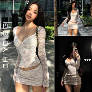  Set 2 món ren hoa đi tiệc CHIYO.SG kèm chân váy y2k phong cách sang chảnh cho nữ 