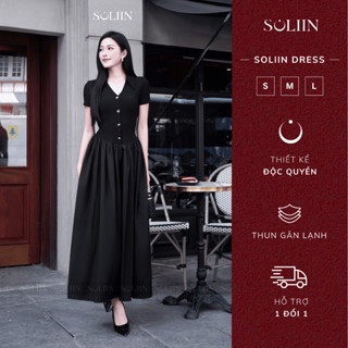  Váy Dáng Dài Thiết Kế Liền Thân Phối Chân Váy Xước Thái SOLIIN Chất Thun Tăm Hàn Thanh Lịch DRESS 