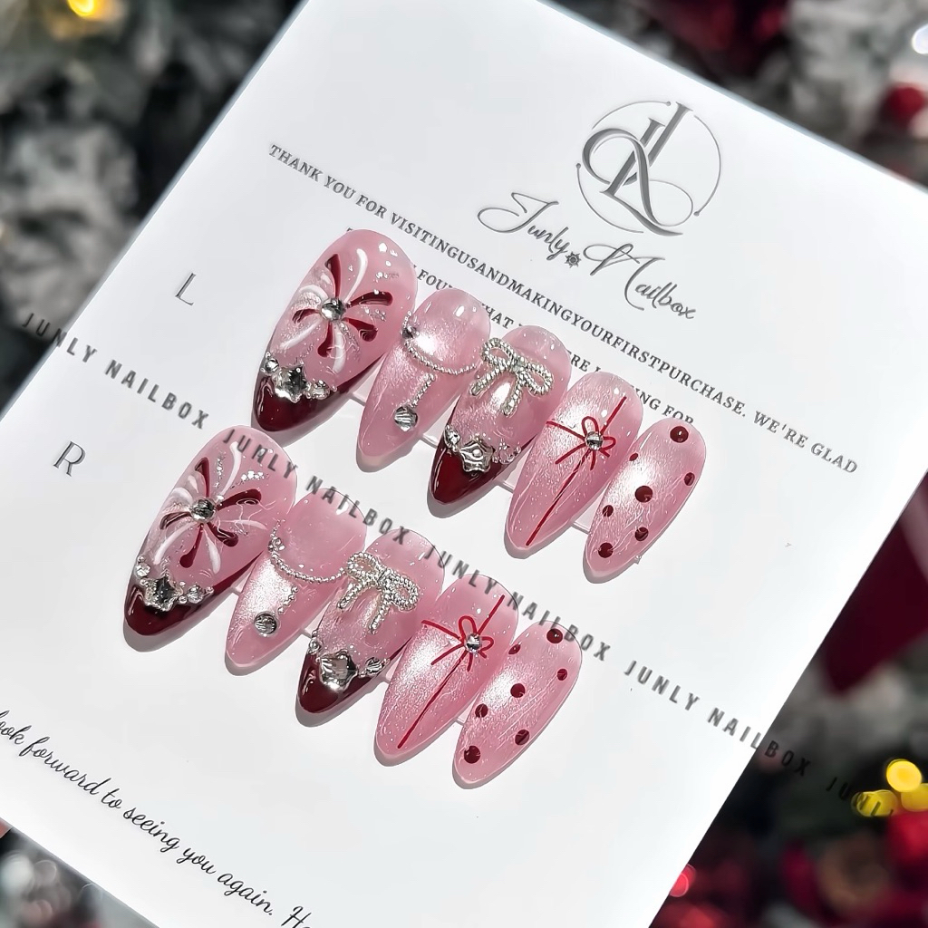 Nailbox Thiết Kế JUNLY móng tay giả tông đỏ tết noel cho nữa mã 770
