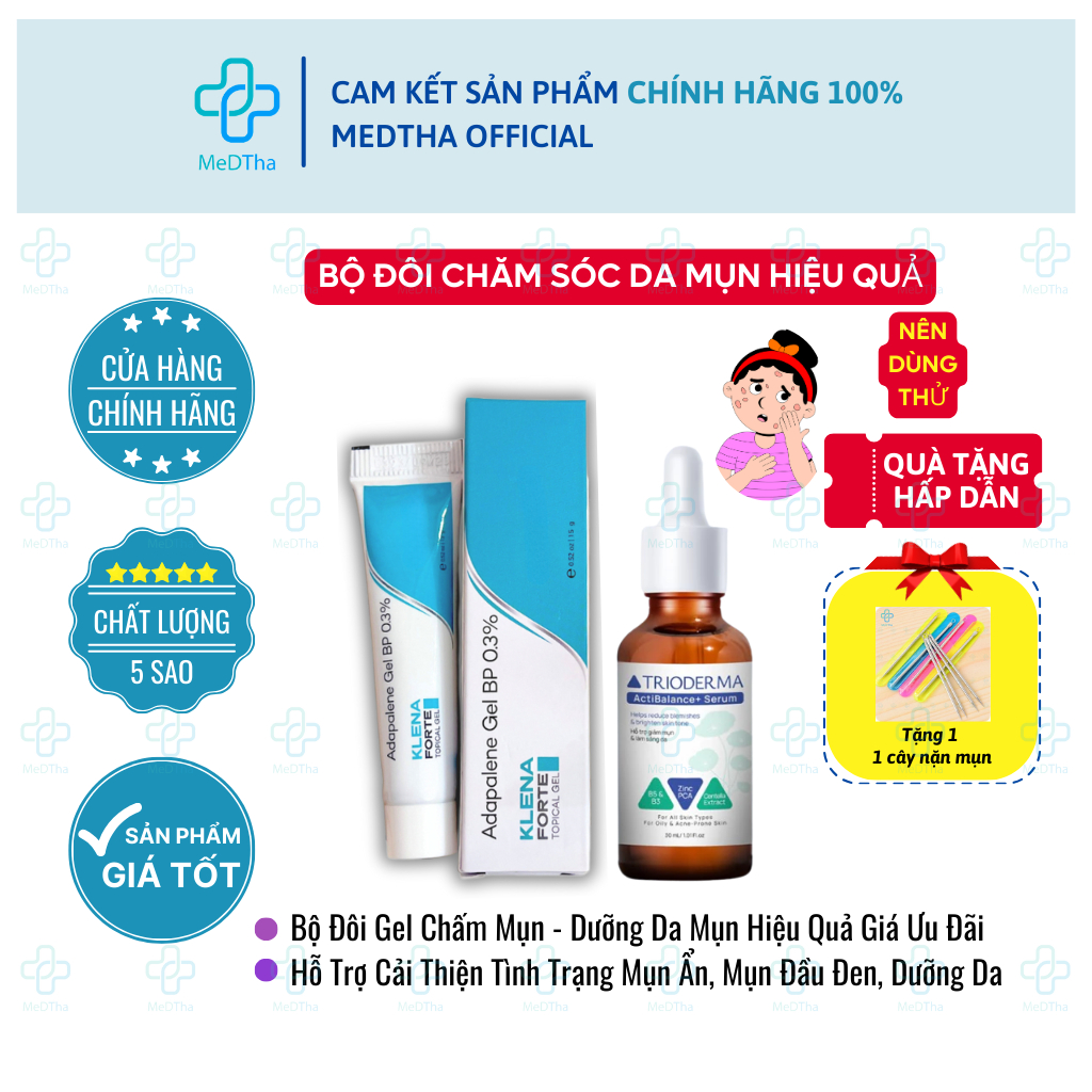 Bộ Đôi Chăm Sóc Da Mụn Klena Forte + Serum Trioderma - Giảm Mụn, Dưỡng Sáng, Mờ thâm, Dưỡng Da