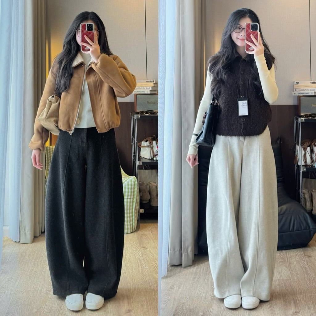 (ẢNH OLDSCHOOL) Quần DẠ HAREM LÔNG mềm ống vòm chất dày QC1897