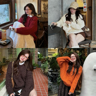   HÀNG LOẠI 1  Áo len vặn thừng bánh mì dáng rộng QC cổ tròn THE BARNETT 