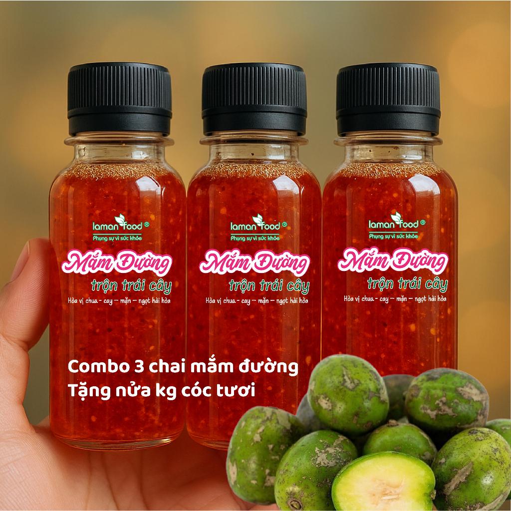 [Tặng nửa kg cóc trái] 3 Chai Mắm Đường Trộn Trái Cây Vị Chua Cay Mặn Ngọt (100ml x 3 chai) Laman Fo